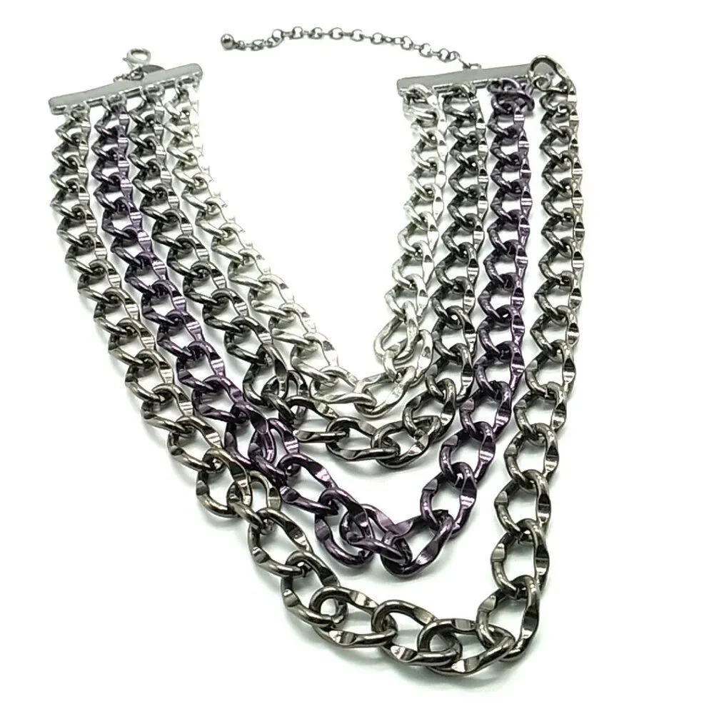 Chico's Unisex Heavy Necklace 4 Strand Metal Multi-tone Chain Link